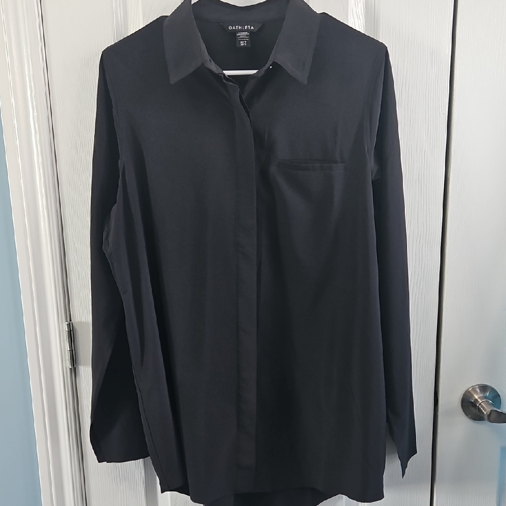 Athleta Urbanite 2.0 Shirt Button Down Size Medium Tall Color Black